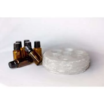 Chiseled Round Essential Oil Holder Case - 100% Hand Carved Onyx Stone - 7 Slots for 15ml Bottles - Decorative Storage and Display (White Cloud)