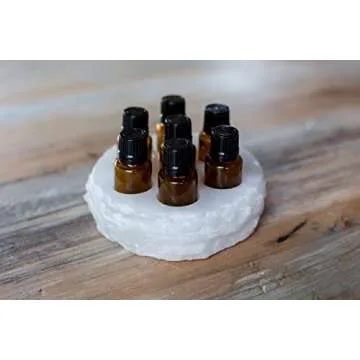 Chiseled Round Essential Oil Holder Case - 100% Hand Carved Onyx Stone - 7 Slots for 15ml Bottles - Decorative Storage and Display (White Cloud)