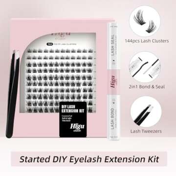Higu clace DIY Eyelash Extension Kit, 144pcs D Curl Lash Clusters, 8-16mm Softy Cluster Lashes, with...