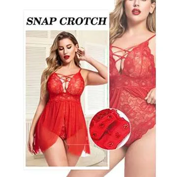 Avidlove Lace Lingerie Babydoll Women Sexy Chemise Exotic Nightgowns Bridal Nightdress (Red, XL)