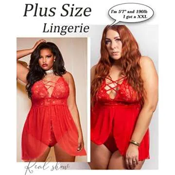 Avidlove Lace Lingerie Babydoll Women Sexy Chemise Exotic Nightgowns Bridal Nightdress (Red, XL)
