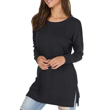 levaca Womens Fall Long Sleeve Plus Pullover Side Split Loose Casual Tunic Tops Black M