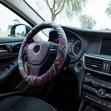 Valleycomfy Boho Steering Wheel Covers for Women Cloth Bohemian Universal 15 inch Baja Blanket Enthic