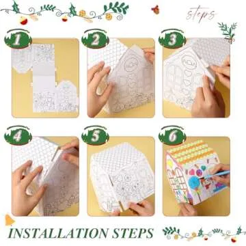 Watersay 12 Pcs Gingerbread Paper Coloring Houses DIY Craft Color Your Own Cardboard Houses Personalize a Cardboard House Christmas Holiday Party Favors Gifts for Girl Boy Classroom Home