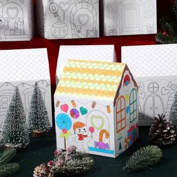 Watersay 12 Pcs Gingerbread Paper Coloring Houses DIY Craft Color Your Own Cardboard Houses Personalize a Cardboard House Christmas Holiday Party Favors Gifts for Girl Boy Classroom Home