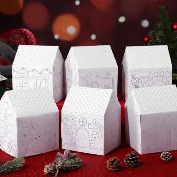 Watersay 12 Pcs Gingerbread Paper Coloring Houses DIY Craft Color Your Own Cardboard Houses Personalize a Cardboard House Christmas Holiday Party Favors Gifts for Girl Boy Classroom Home