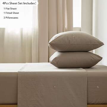 MooMee Bedding Sheet Set: 100% Washed Cotton, Linen Like Textured, Soft Comfort