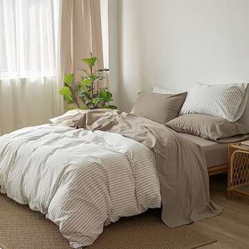 MooMee Cotton Linen Like Bedding Set Soft and Breathable