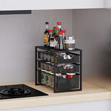 Simple Trending 3-Tier Under Sink Cabinet Organizer with Sliding Storage Drawer, Desktop Organizer f...