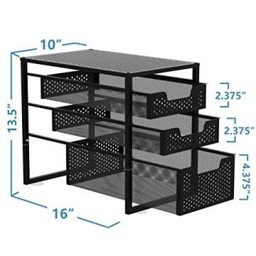 Simple Trending 3-Tier Under Sink Cabinet Organizer with Sliding Storage Drawer, Desktop Organizer for Kitchen Bathroom Office, Stackbale, Black