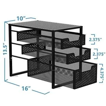 Simple Trending 3-Tier Under Sink Cabinet Organizer with Sliding Storage Drawer, Desktop Organizer for Kitchen Bathroom Office, Stackbale, Black