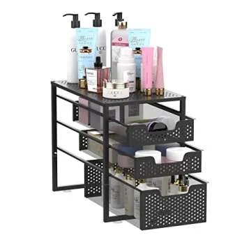 Simple Trending 3-Tier Under Sink Cabinet Organizer with Sliding Storage Drawer, Desktop Organizer for Kitchen Bathroom Office, Stackbale, Black