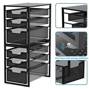 Simple Trending 3-Tier Under Sink Cabinet Organizer with Sliding Storage Drawer, Desktop Organizer for Kitchen Bathroom Office, Stackbale, Black