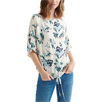 Lucky Brand Women's Floral Boat Neck TOP, Natural Multi, S