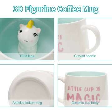 3D Unicorn Coffee Mug, Handmade 12 oz Ceramic Cup