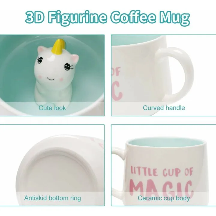 3D Unicorn Coffee Mug, Handmade 12 oz Ceramic Cup