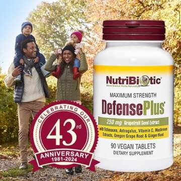 NutriBiotic – DefensePlus, 90 Tablets - 11 in 1 Immune Support with Vitamin C, Zinc, Grapefruit Seed Extract, Echinacea, Astragalus Root & Immune Boosting Extracts & Mushrooms - Vegan & Gluten Free