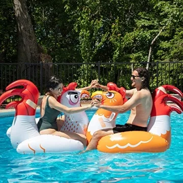 SCS Direct Chicken Fight Inflatable Pool Float Game Set - Includes 2 Giant Battle Ride-Ons - Flip Yo...