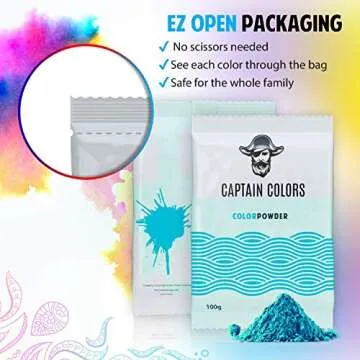 Captain Colors x 100gram Each-Holi, 10 Natural Powders for Color Wars, Fun Runs, Summer Camps, Festivals, 5k Marathons, Gender Reveals, Parties, Fundraisers, and Rangoli