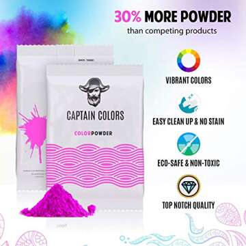 Captain Colors x 100gram Each-Holi, 10 Natural Powders for Color Wars, Fun Runs, Summer Camps, Festivals, 5k Marathons, Gender Reveals, Parties, Fundraisers, and Rangoli
