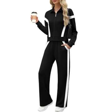 XIEERDUO Lounge Sets for Women Zip Up Sweatshirt 2 Piece Outfits Sweatsuits Fashion 2025 Sweatpants Tracksuit Black XL