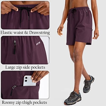 SANTINY Women's Lightweight Cargo Hiking Shorts with Zipper Pockets