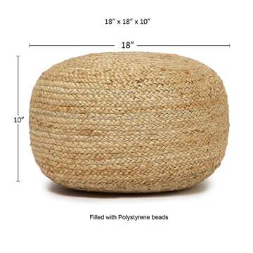 REDEARTH · Jute Circular Low Pouf Ottoman - Braided Pouffe Accent Sitting Round Footrest for Living Room, Bedroom, Nursery, kidsroom, Patio, Gym; 100% Jute (18"x18"x10"; Natural)