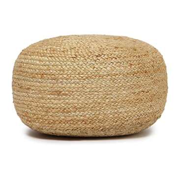REDEARTH · Jute Circular Low Pouf Ottoman - Braided Pouffe Accent Sitting Round Footrest for Living Room, Bedroom, Nursery, kidsroom, Patio, Gym; 100% Jute (18"x18"x10"; Natural)