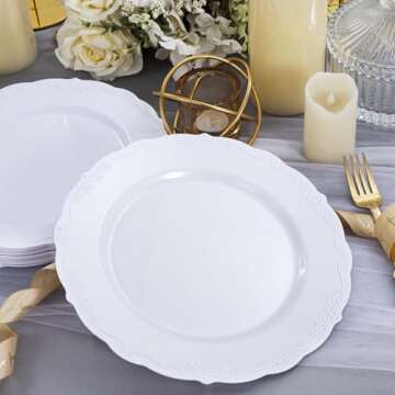 DaYammi 60PCS White Plastic Plates, Heavy Duty White Disposable Plates Premium 10inch White Dinner P...