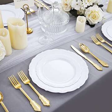 DaYammi 60PCS White Plastic Plates, Heavy Duty White Disposable Plates Premium 10inch White Dinner Plates Hard Plastic Plates Disposable for Party Wedding Bridal Shower