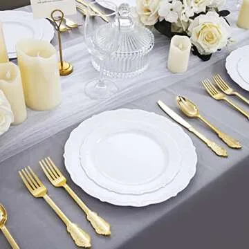 DaYammi 60PCS White Plastic Plates, Heavy Duty White Disposable Plates Premium 10inch White Dinner Plates Hard Plastic Plates Disposable for Party Wedding Bridal Shower