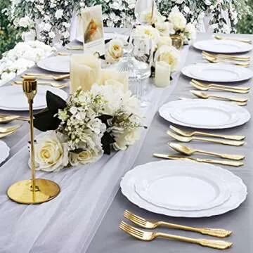 DaYammi 60PCS White Plastic Plates, Heavy Duty White Disposable Plates Premium 10inch White Dinner Plates Hard Plastic Plates Disposable for Party Wedding Bridal Shower