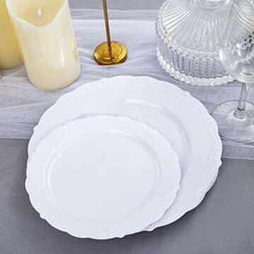 DaYammi 60PCS White Plastic Plates, Heavy Duty White Disposable Plates Premium 10inch White Dinner Plates Hard Plastic Plates Disposable for Party Wedding Bridal Shower