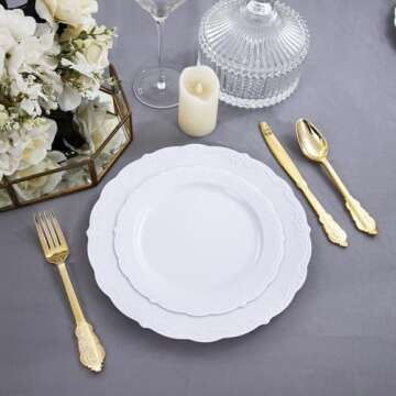 DaYammi 60PCS White Plastic Plates, Heavy Duty White Disposable Plates Premium 10inch White Dinner Plates Hard Plastic Plates Disposable for Party Wedding Bridal Shower