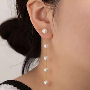 DAILY VIBES Gold Pearl Drop Dangle Earrings for Women