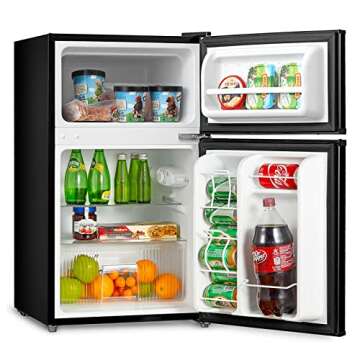 Midea WHD-113FB1 Double Door Mini Fridge with Freezer for Bedroom Office or Dorm with Adjustable Remove Glass Shelves Compact Refrigerator, 3.1 cu ft, Black