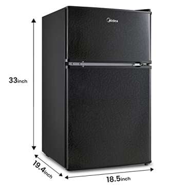 Midea WHD-113FB1 Double Door Mini Fridge with Freezer for Bedroom Office or Dorm with Adjustable Remove Glass Shelves Compact Refrigerator, 3.1 cu ft, Black