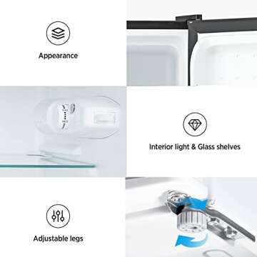 Midea WHD-113FB1 Double Door Mini Fridge with Freezer for Bedroom Office or Dorm with Adjustable Remove Glass Shelves Compact Refrigerator, 3.1 cu ft, Black