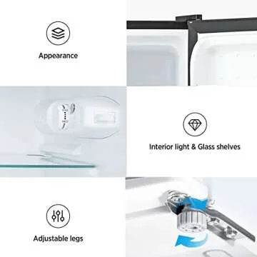 Midea WHD-113FB1 Double Door Mini Fridge with Freezer for Bedroom Office or Dorm with Adjustable Remove Glass Shelves Compact Refrigerator, 3.1 cu ft, Black