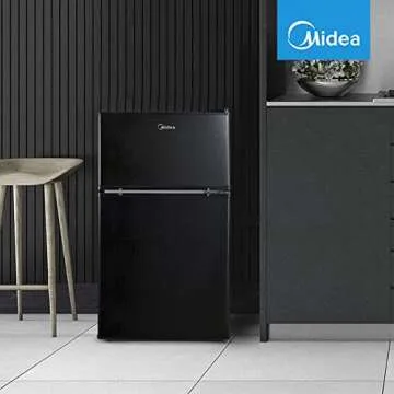 Midea WHD-113FB1 Double Door Mini Fridge with Freezer for Bedroom Office or Dorm with Adjustable Remove Glass Shelves Compact Refrigerator, 3.1 cu ft, Black