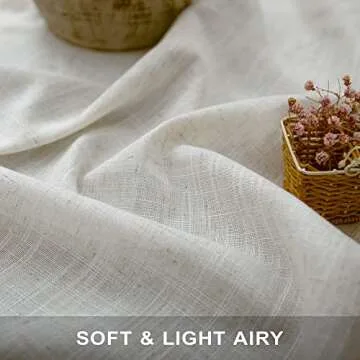 Pitalk 90 Inch Curtains 2 Pc Cream Ivory Curtain Panels 42 In Wide Back Tab Loop Pocket Energy Efficient Sheer Linen Drape for Dining Room Living Farm Country House Villa Home Office Study W 42 x L 90