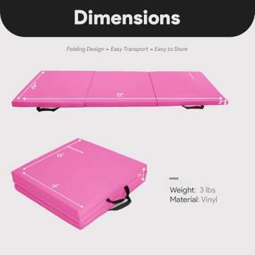BalanceFrom Fitness GoGym 2 Inch Thick Tri Fold Folding Anti Tear High Density Vinyl Exercise Mat for Yoga, Aerobics, Pilates, and Gymnastics, Pink