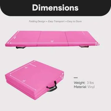 BalanceFrom Fitness GoGym 2 Inch Thick Tri Fold Folding Anti Tear High Density Vinyl Exercise Mat for Yoga, Aerobics, Pilates, and Gymnastics, Pink