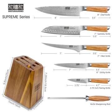 HOSHANHO Knife Set with Block 7-Piece, Professional 67-layer Damascus Super Steel Kitchen Knife Sets...
