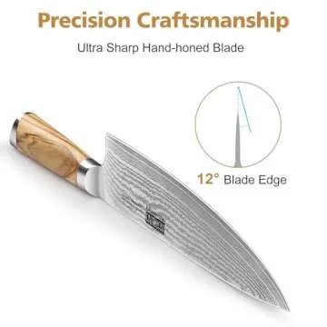 HOSHANHO Knife Set with Block 7-Piece, Professional 67-layer Damascus Super Steel Kitchen Knife Sets for Cooking, Ultra Sharp Knife Set with Sharpener