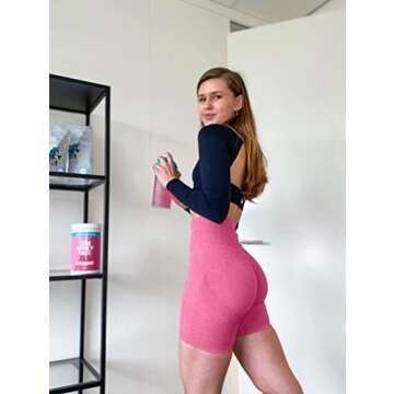 OQQ Women's 3 Piece Butt Lifting Yoga Workout High Waist Tummy Control Ruched Booty Pants Shorts, Black Grey Plumred, Medium