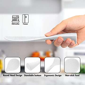 FireKylin Silicone Standing Rice Spatula with Non-Stick Paddle, Heat Resistant Rice Cooker Spoon, Serving Spoon for Grains (White)