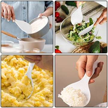 FireKylin Silicone Standing Rice Spatula with Non-Stick Paddle, Heat Resistant Rice Cooker Spoon, Serving Spoon for Grains (White)