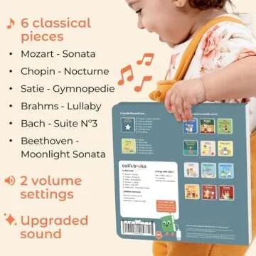 Cali's Books Bedtime Musical Book for Babies and Toddlers 1-3 – USB-C Rechargeable – 6 Classical and Relaxing Pieces | Sound Book for Sleep & Relaxation
