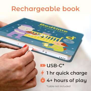 Cali's Books Bedtime Musical Book for Babies and Toddlers 1-3 – USB-C Rechargeable – 6 Classical and Relaxing Pieces | Sound Book for Sleep & Relaxation